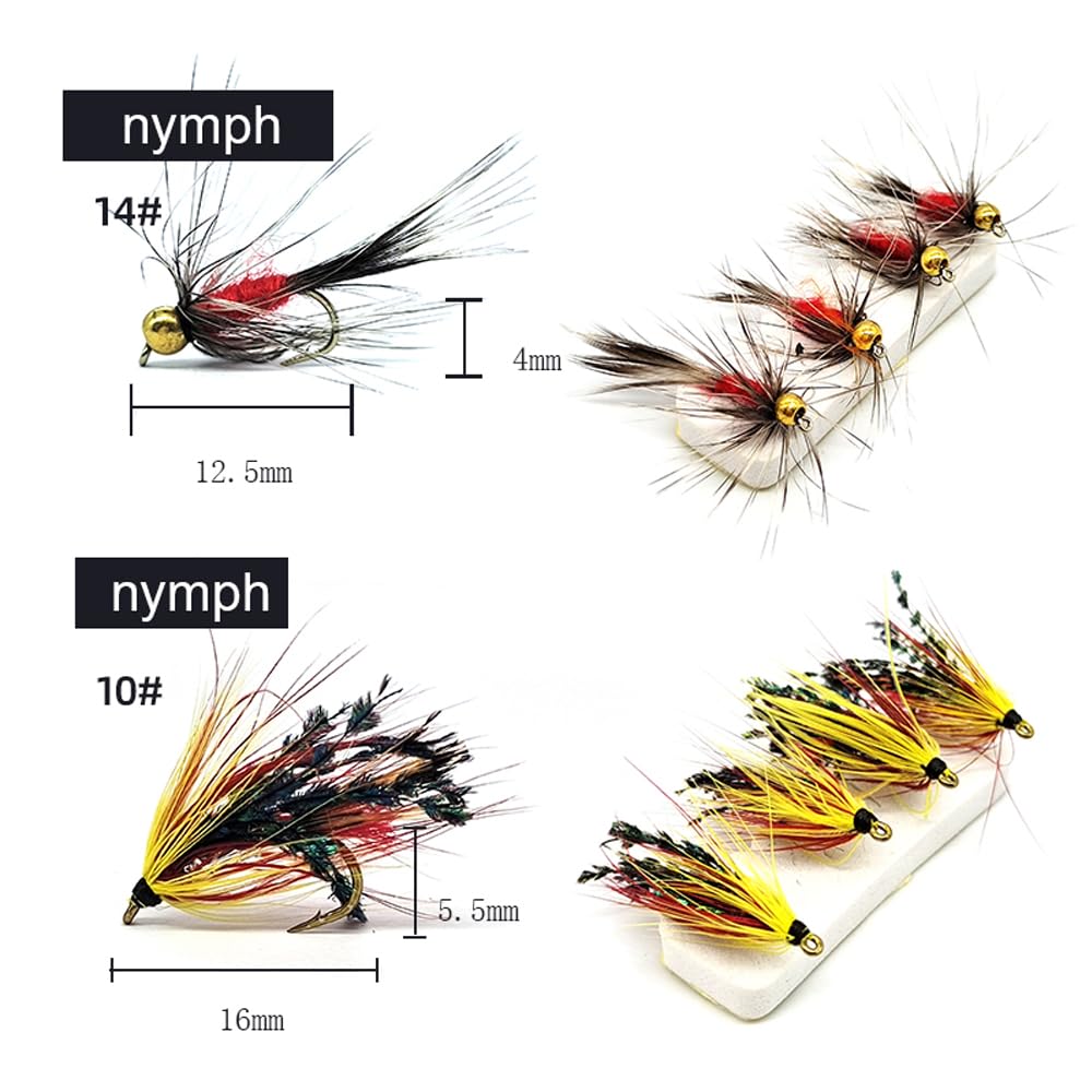 Hare's ear and pheasant tail nymphs in Kylebooker 64pcs kit