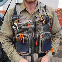 Kylebooker fishing vest mesh Army Green back view emphasizes breathable cooling mesh.