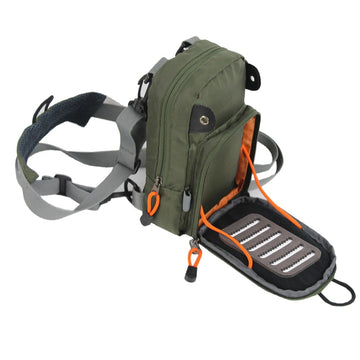 Adjustable neck strap and waist belt highlights