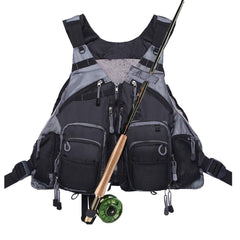Kylebooker fly fishing vest front view in black for all-day wear.