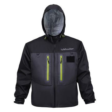 Kylebooker fly fishing wading jacket front view showing waterproof protection for river conditions