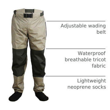 Kylebooker integrated gravel guards shield boots on rocky riverbeds.