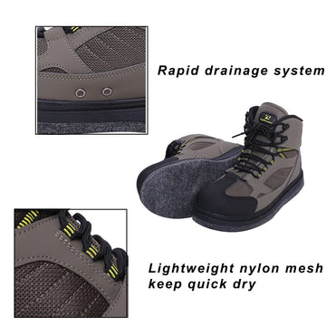 Kylebooker green boots shown in stream use for fly fishing.