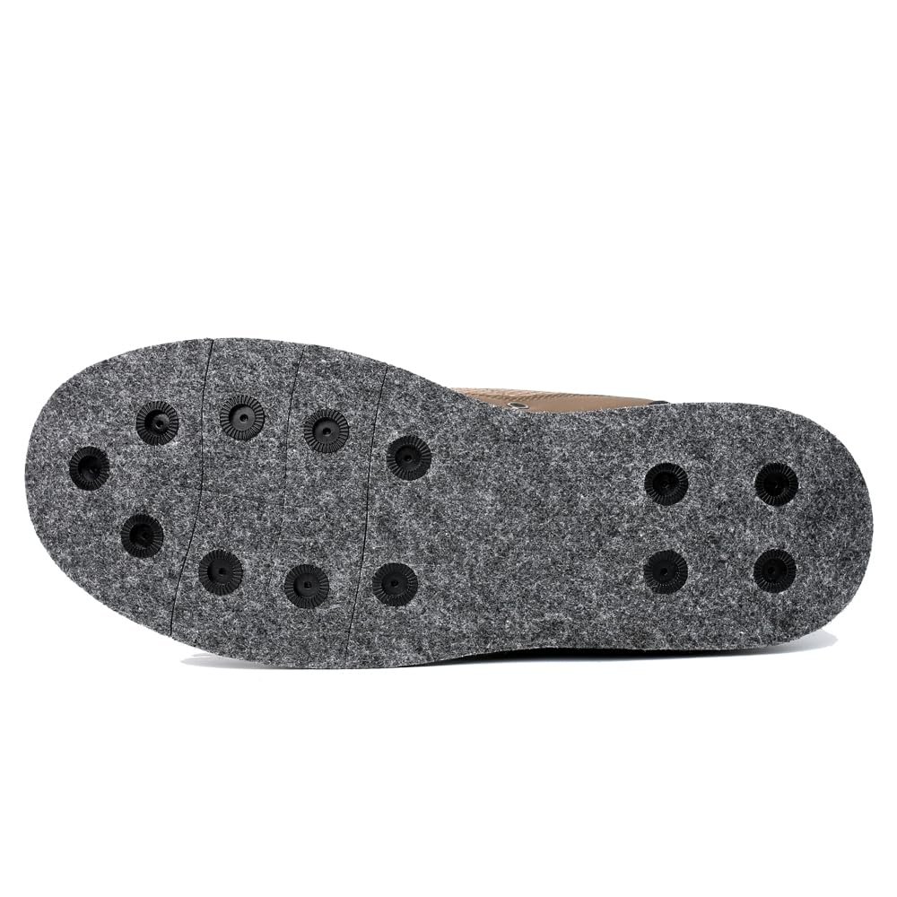 Kylebooker men's wading boots bottom closeup displaying felt sole traction
