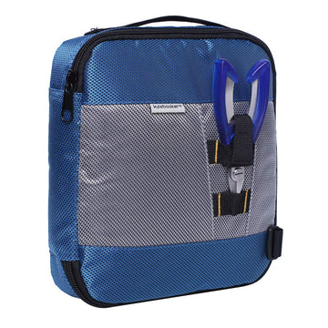 Close up of binder showing removable clear PVC bags for soft plastics