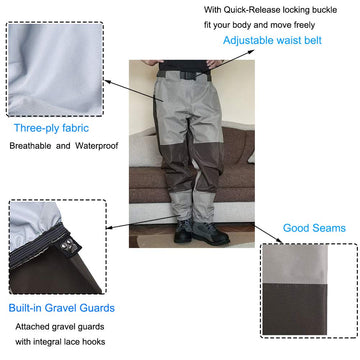 Kylebooker taped seams reduce leaks for longer wader life.