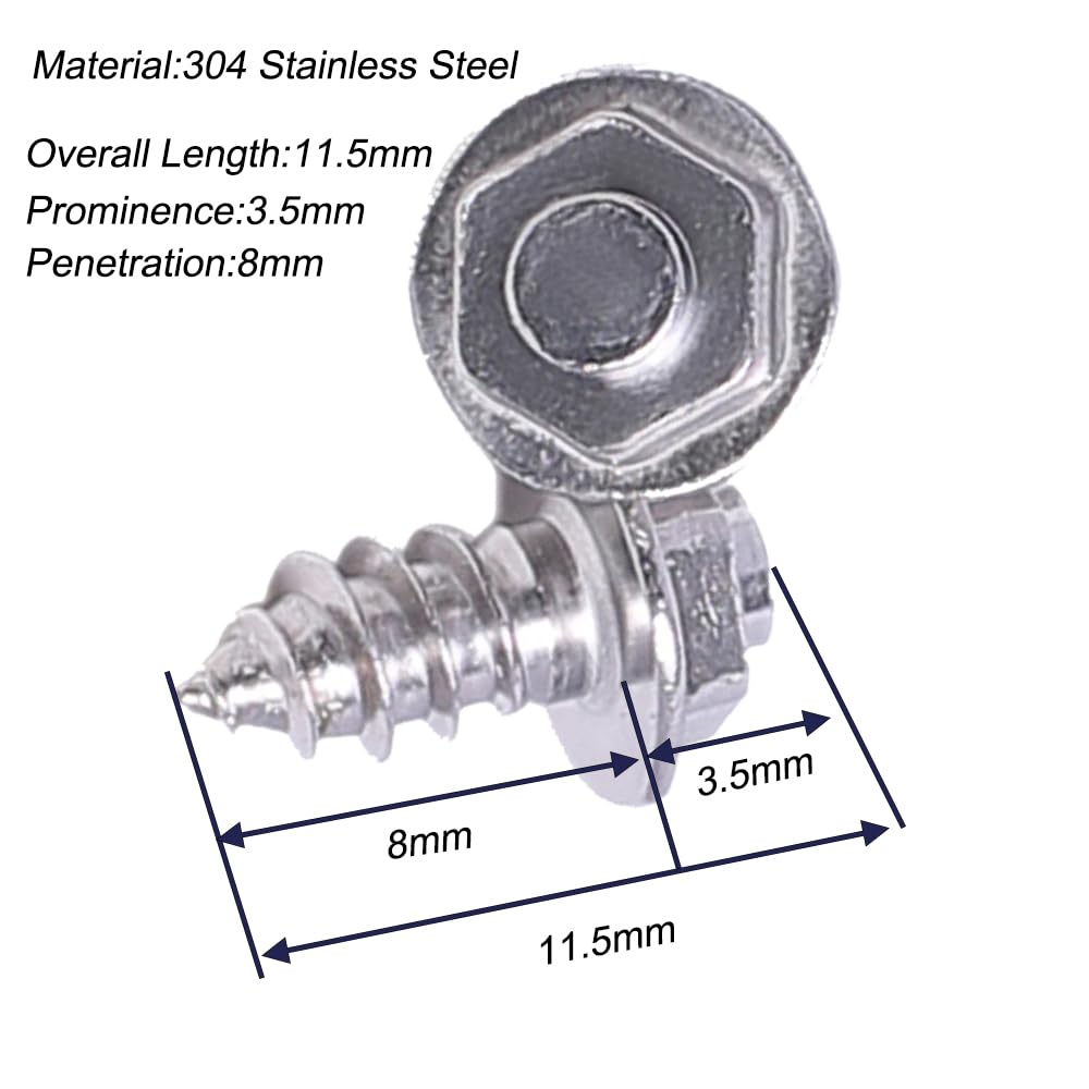 Close-up of screw-in studs showing durable construction