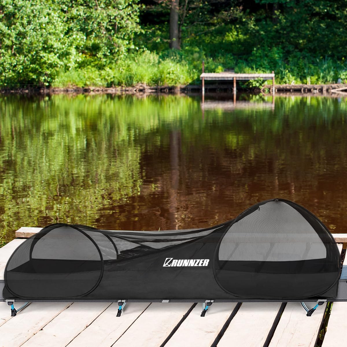 Ultralight L RUNNZER tent weighs 1.8 lbs for easy packing.
