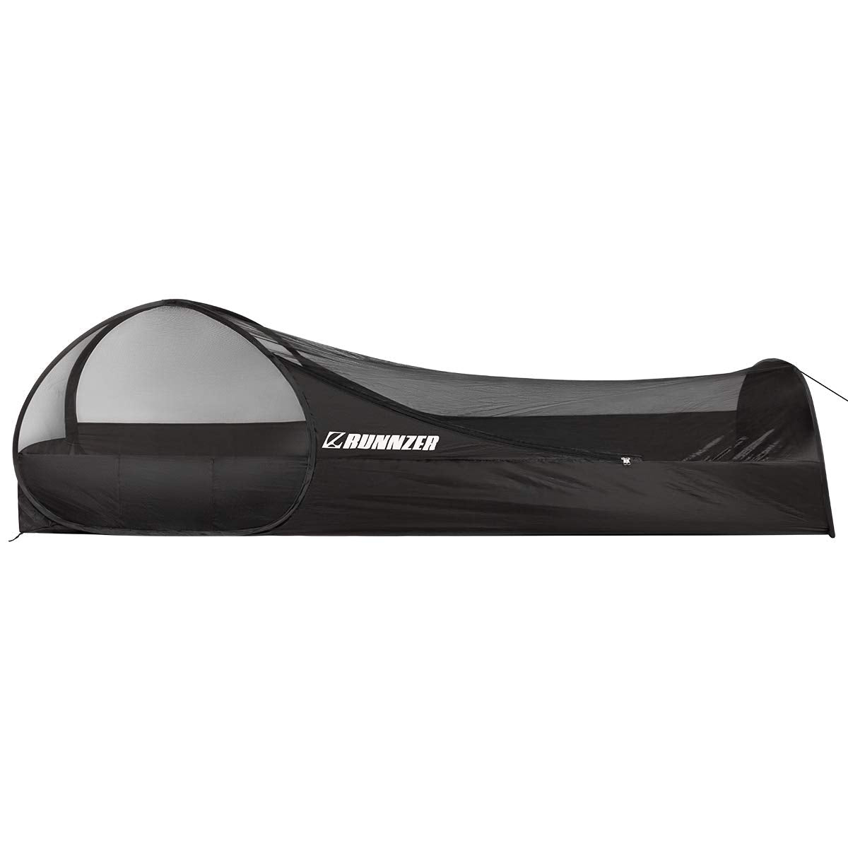 L RUNNZER pop-up mosquito tent being set up instantly for easy outdoor shelter.