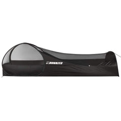 L RUNNZER pop-up mosquito tent being set up instantly for easy outdoor shelter.