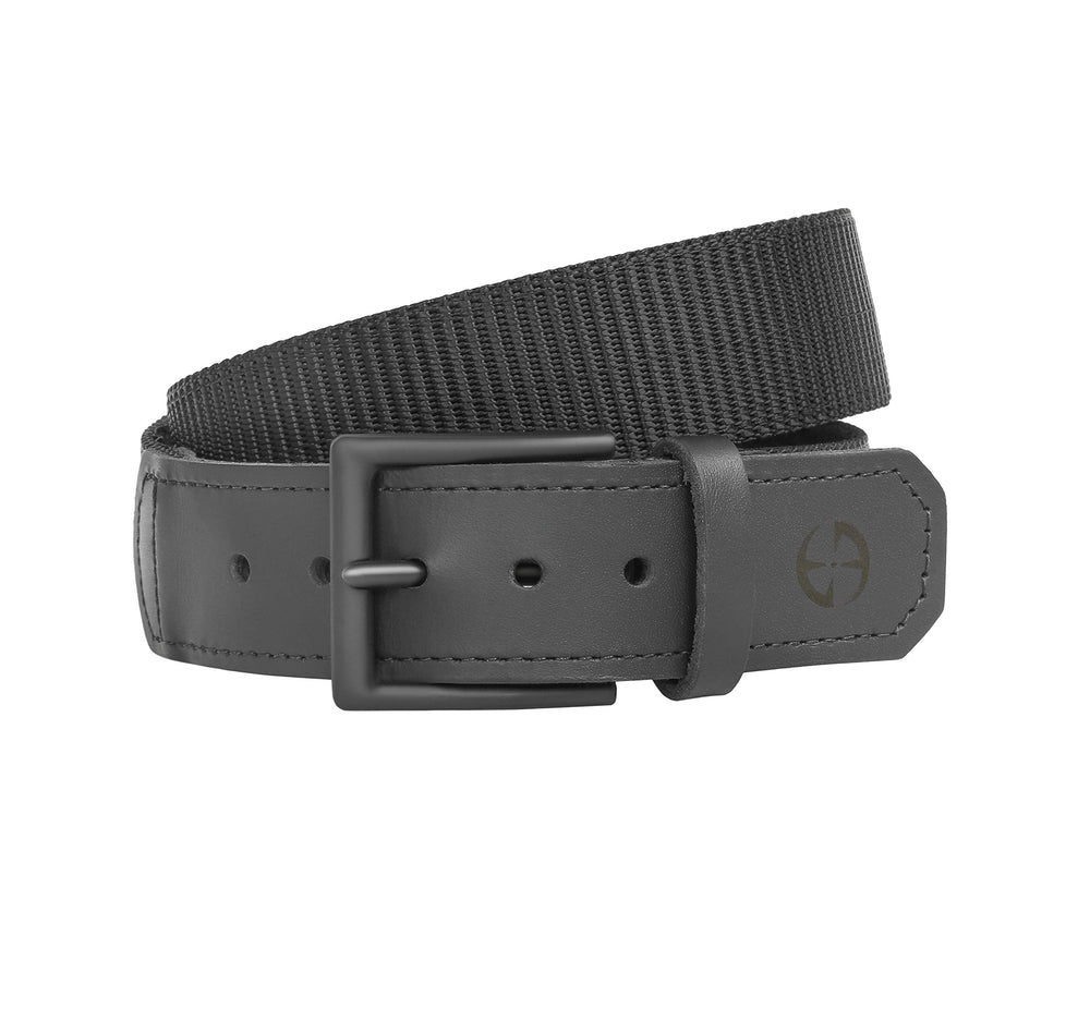 LA Police Gear Leather Tip Competition Shooting Belt buckle with matte black finish for durable on-range use.