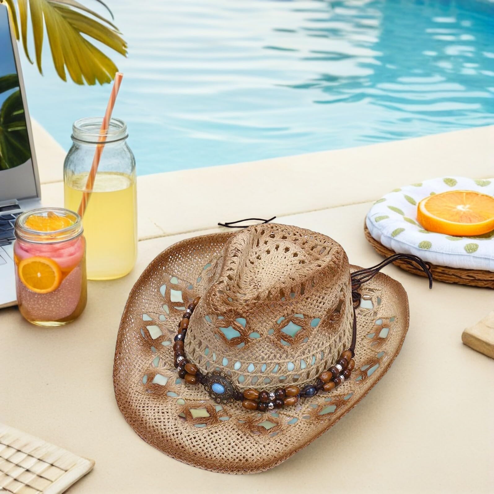 LABRIMP Western wide brim hat flat lay shows packaging for easy storage
