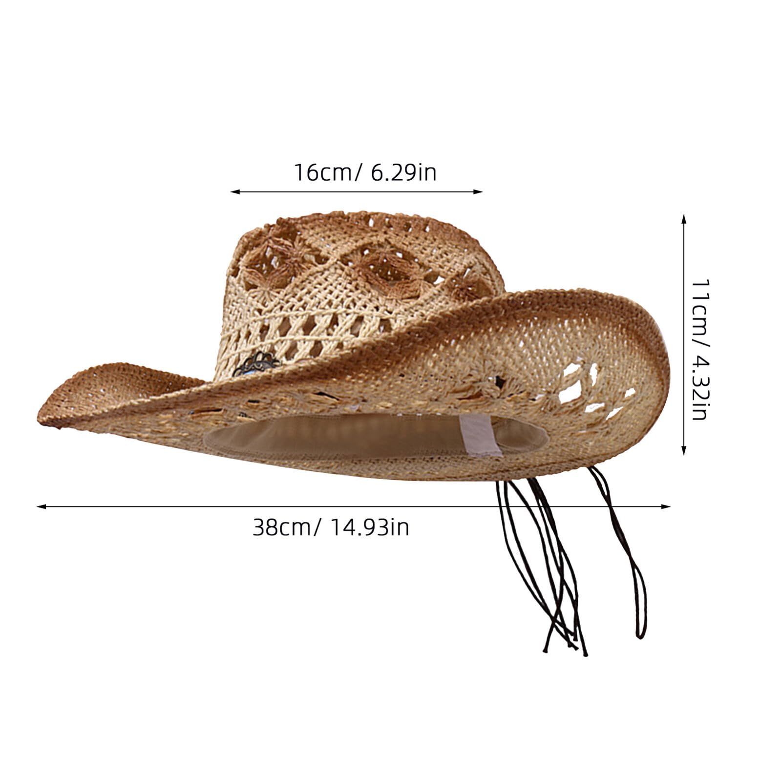 LABRIMP Western wide brim hat side view highlights breathable straw for all-day comfort