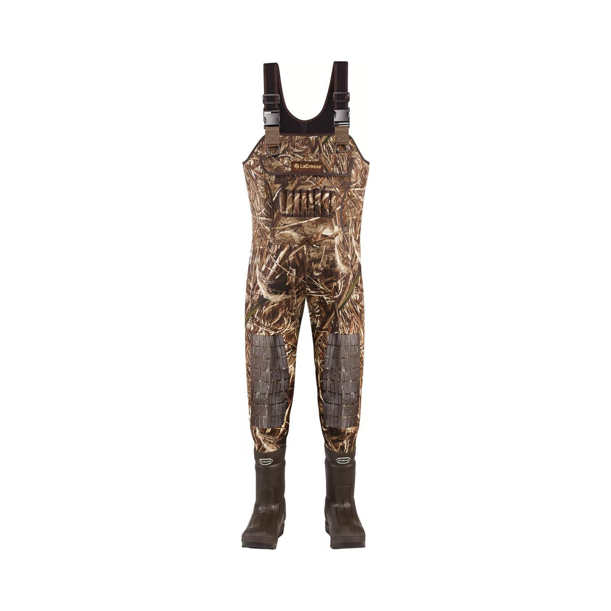 LaCrosse Brush Tuff Extreme ATS waders seen in full body view for rugged marshland protection.