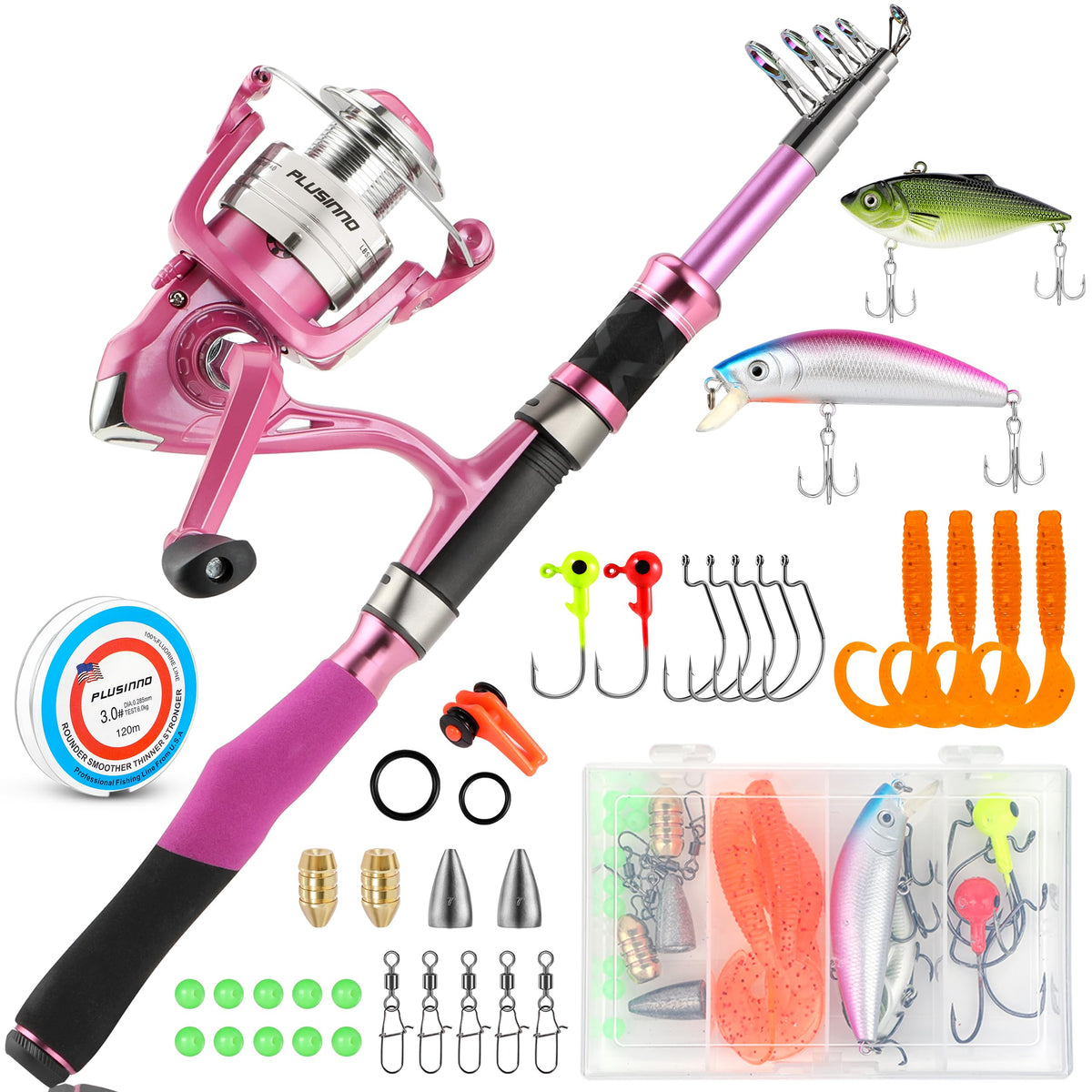 Pink Ladies Telescopic Fishing Rod and Reel Combo – front view