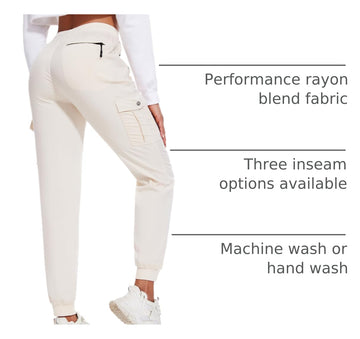 LadyJoy Petite Cargo Pants zipper pockets for secure travel storage.