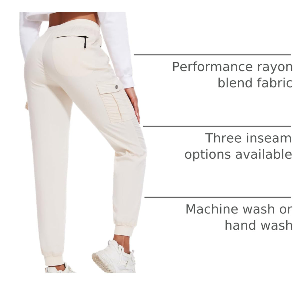 LadyJoy Petite Cargo Pants zipper pockets for secure travel storage.