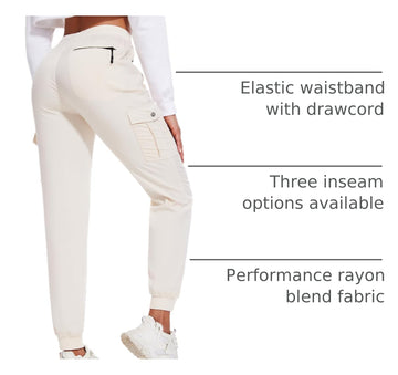 LadyJoy cargo pants waistband with drawstring delivering adjustable secure fit.