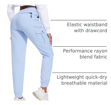 LadyJoy Petite cargo pants blue back pocket provides discreet secure space for valuables.