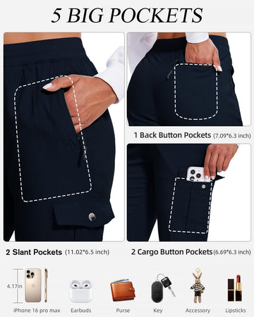 LadyJoy Petite Cargo Pants navy folded—compact travel-ready casual wear.