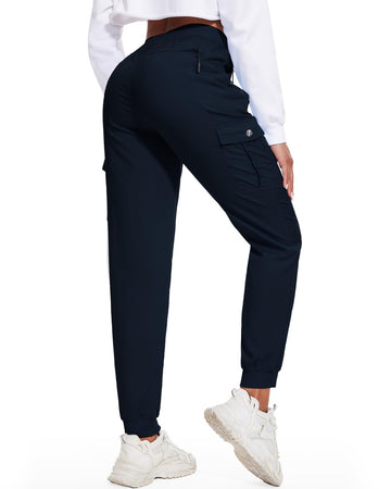 LadyJoy Petite Cargo Pants navy side pockets—secure storage for travel.