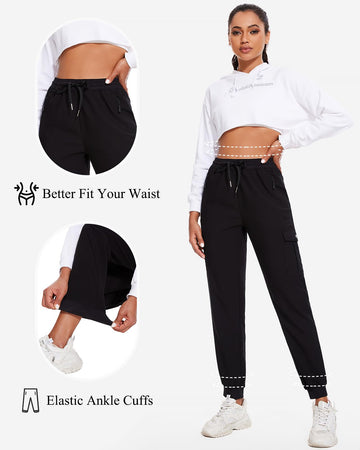 LadyJoy Petite Cargo Pants waist drawcord for customizable comfort