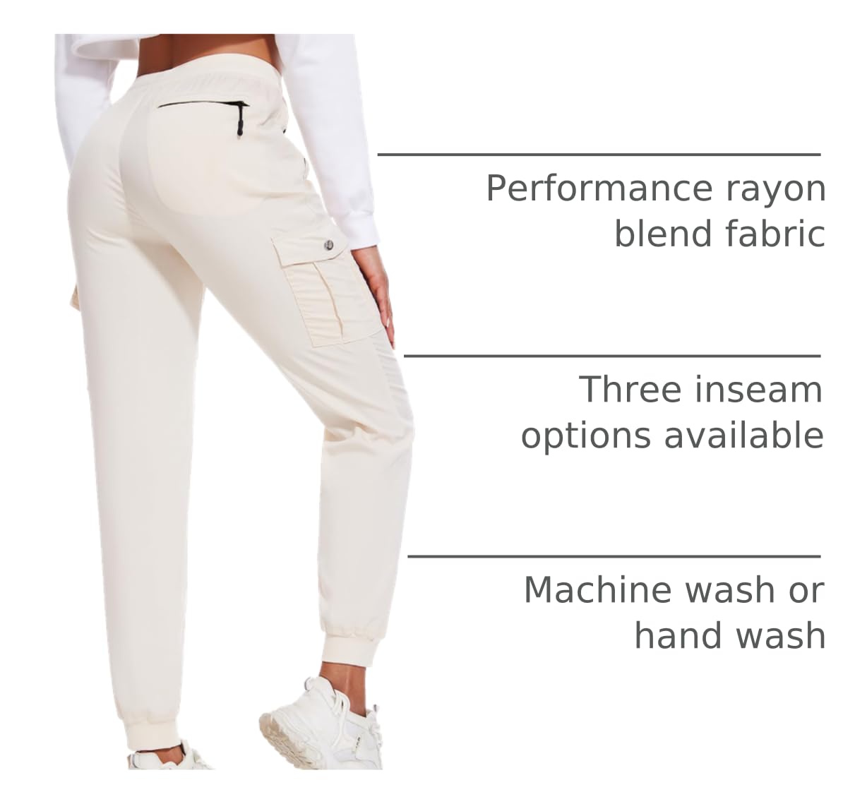 LadyJoy Petite Cargo Pants waist with drawcord for customizable secure fit