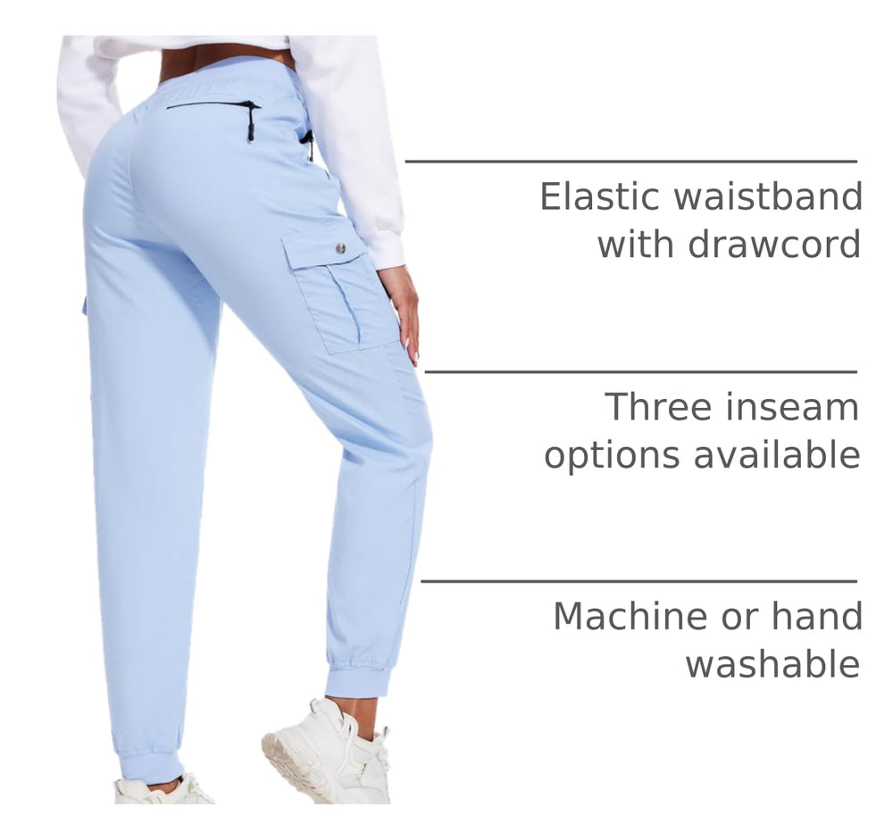 LadyJoy blue cargo pants durable cargo pockets for gear like phone and keys.