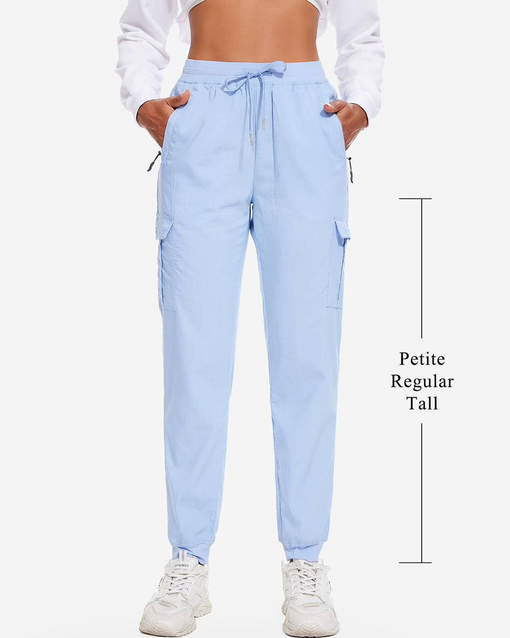 LadyJoy women's cargo pants blue elastic waist drawstring for a secure fit.