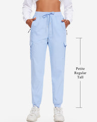 LadyJoy women's cargo pants blue elastic waist drawstring for a secure fit.