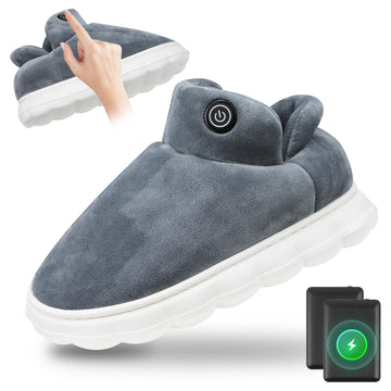 Laelr heated slippers worn indoors for cozy, warm feet.
