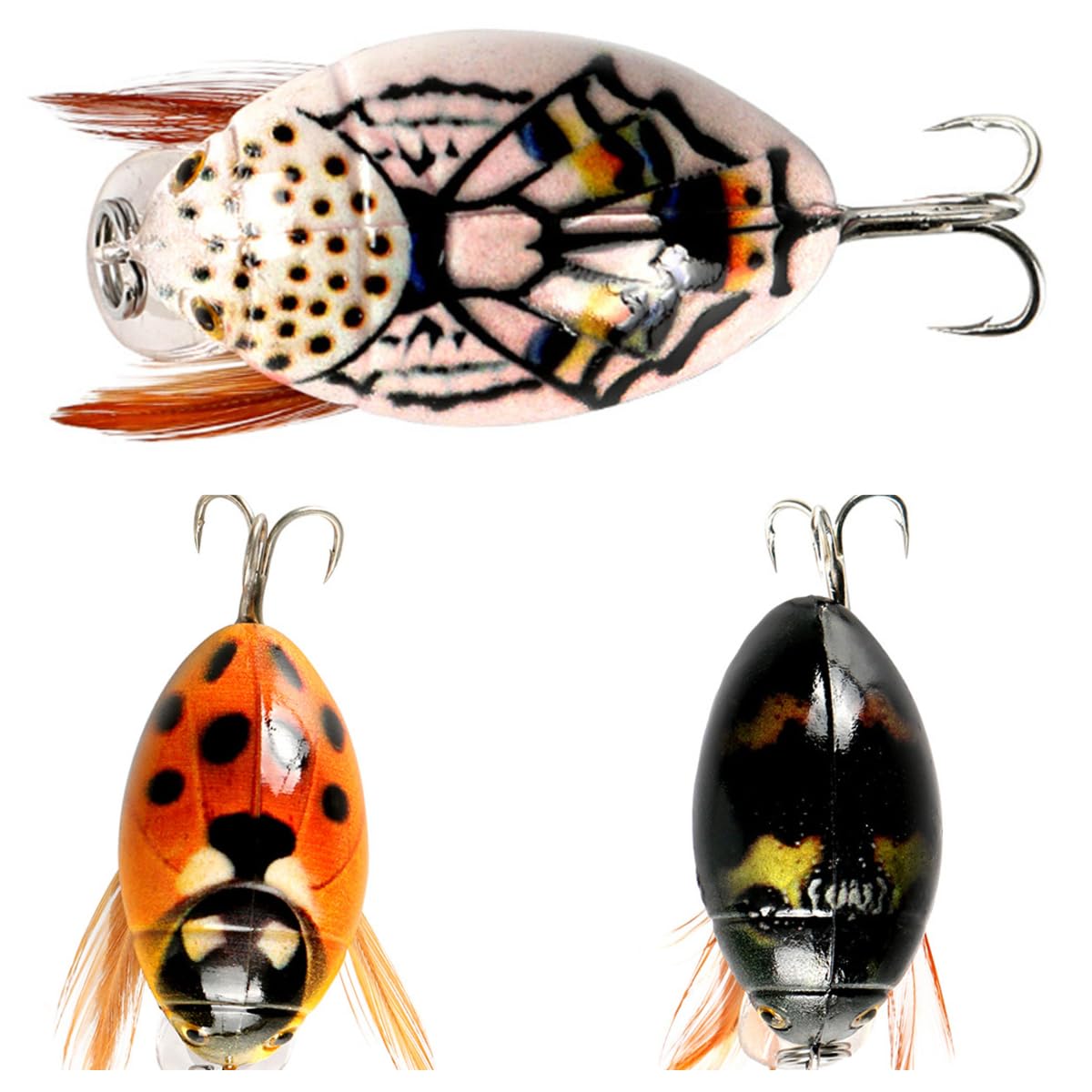 Lagnlnaoy cicada bait with ladybug pattern attracts bass with lifelike insect details.
