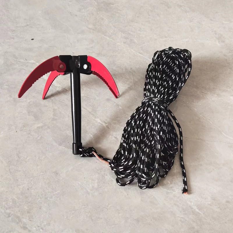 Folded grappling hook with rope for compact storage