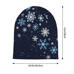 Close-up of blue beanie with snowflakes pattern