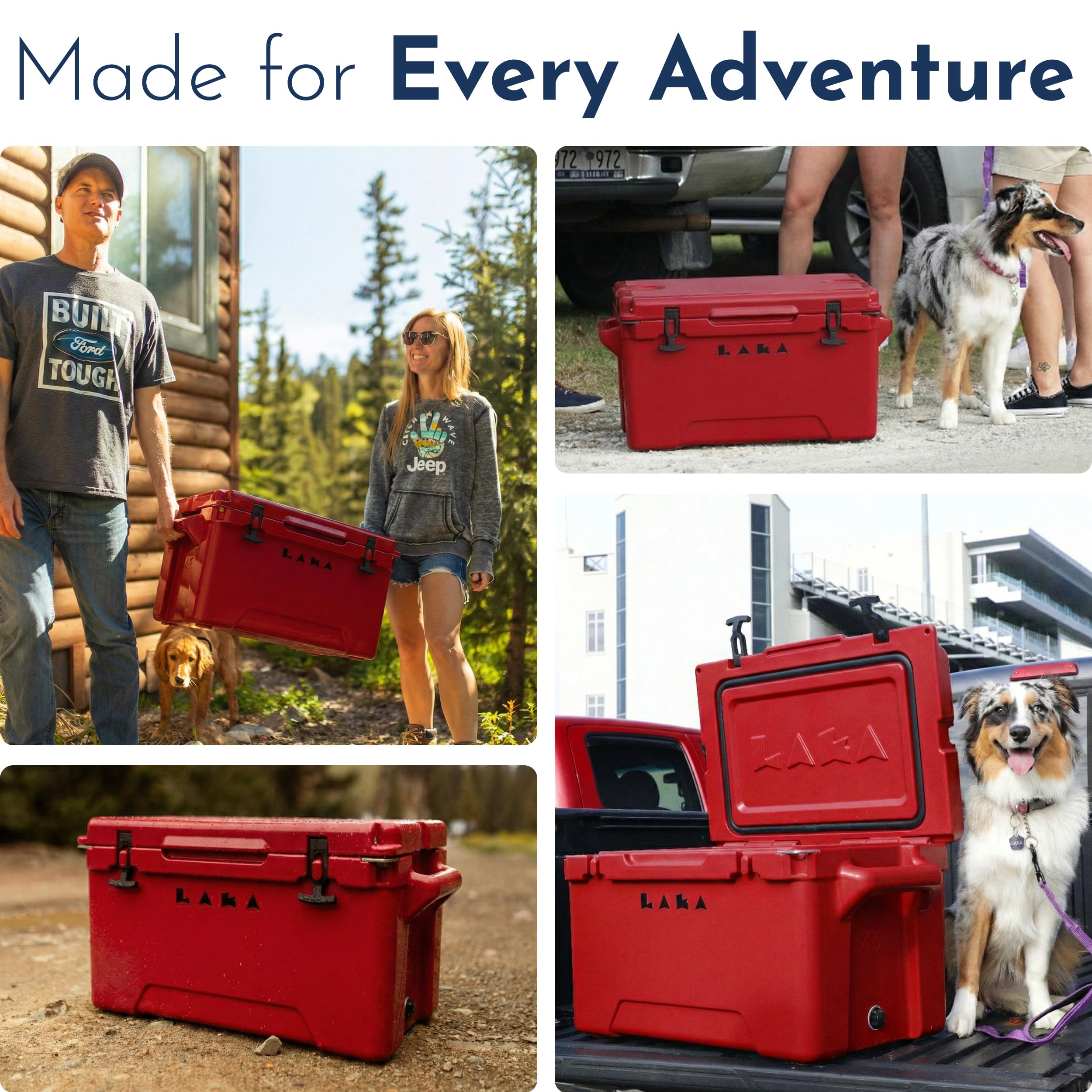 LAKA red cooler ideal for beach, boat, camping, or tailgate