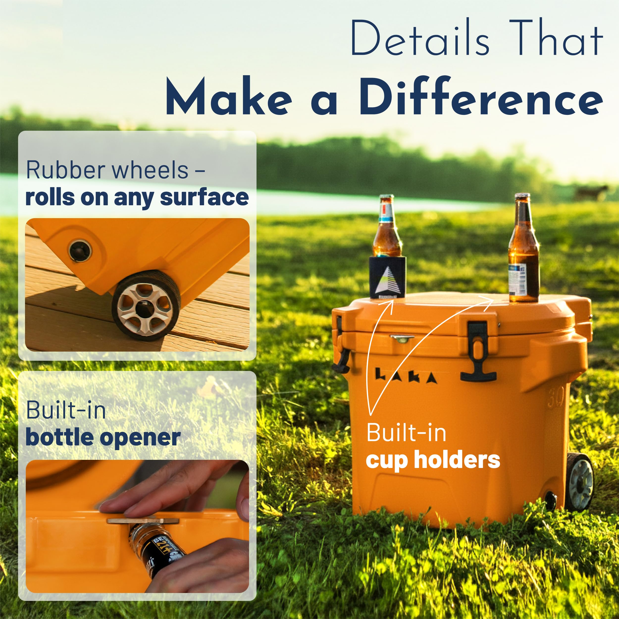 LAKA cooler cup holders and bottle opener for on-the-go refreshments