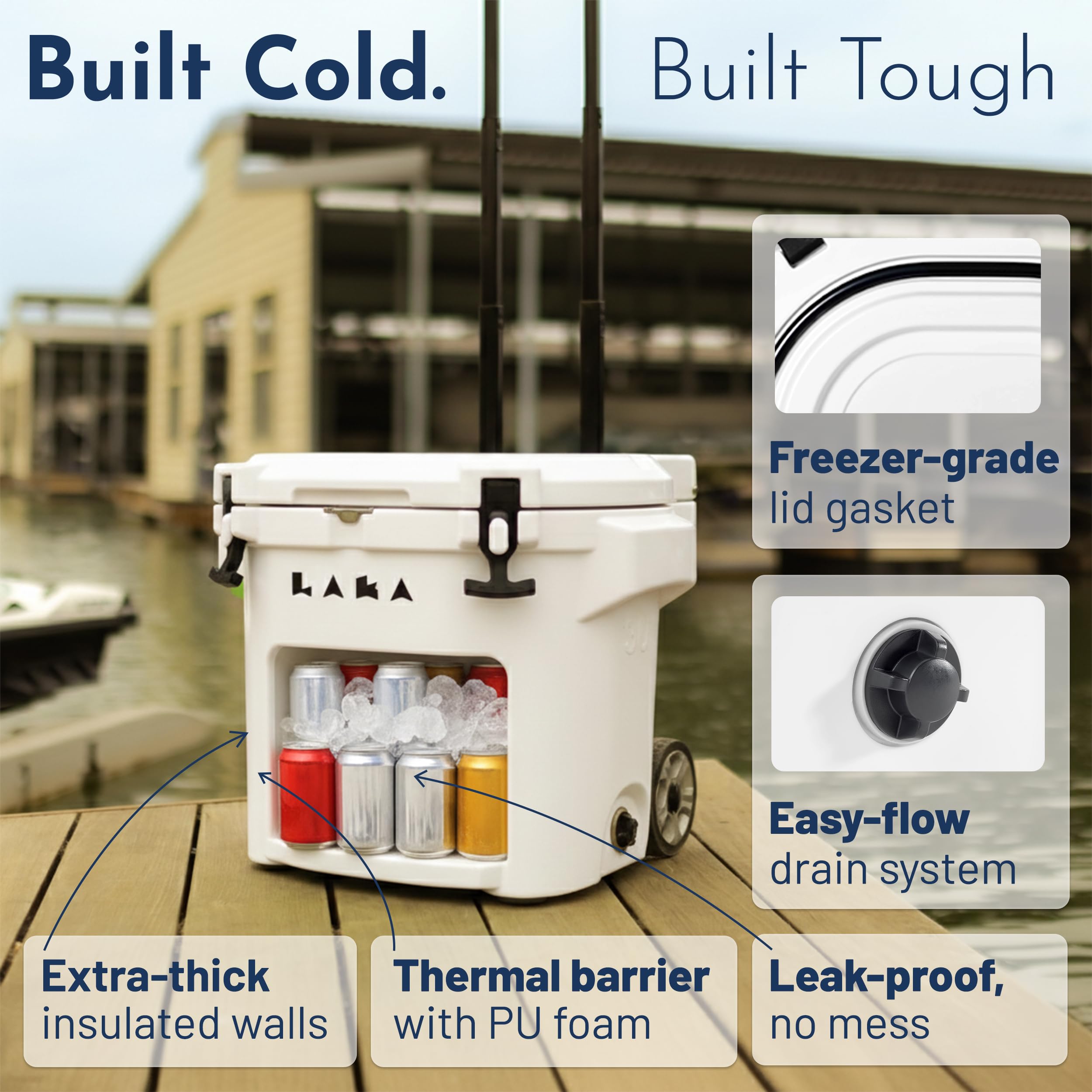 Laka cooler drain plug for fast cleanup after picnics or boat days