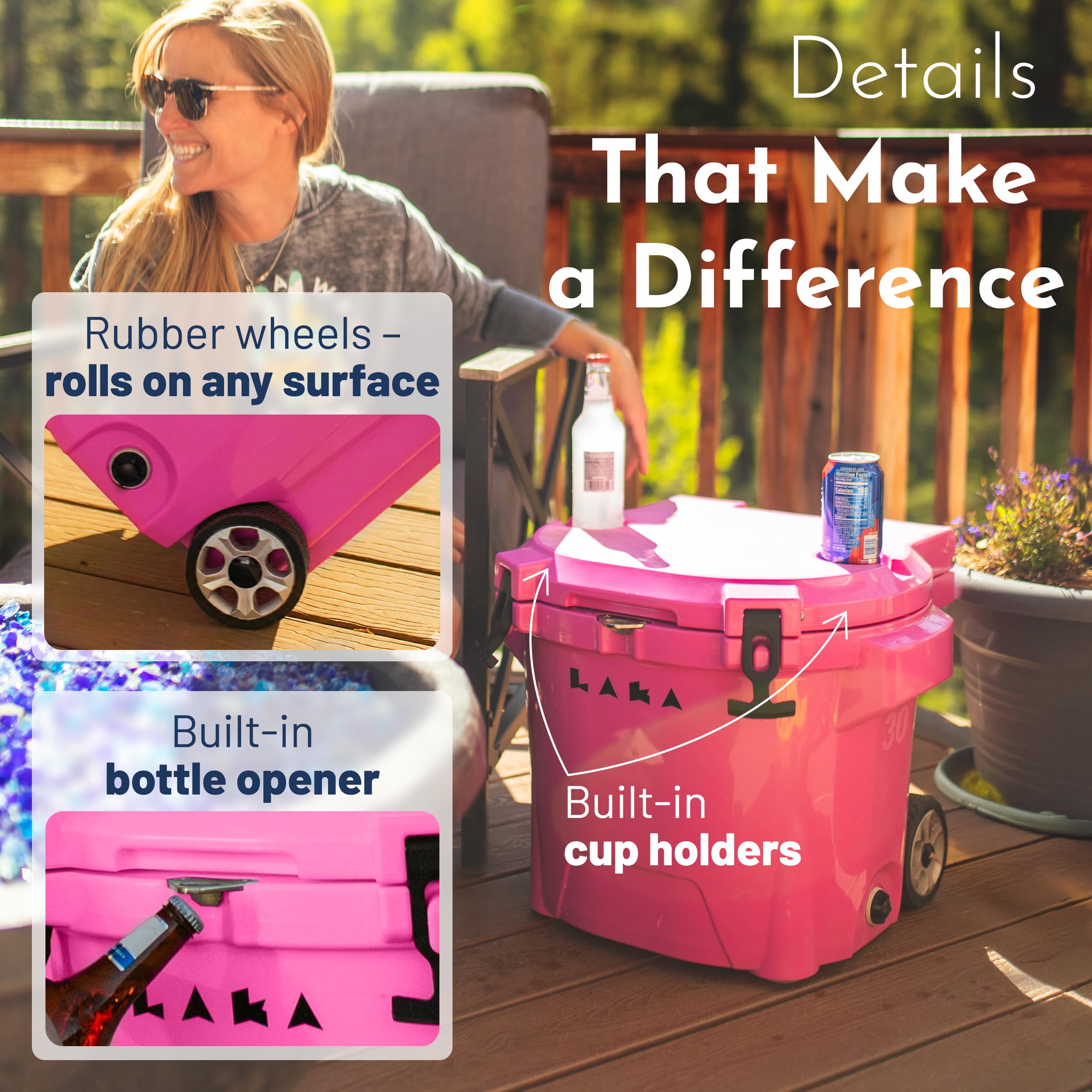Laka cooler drain plug features quick setup and cleanup.