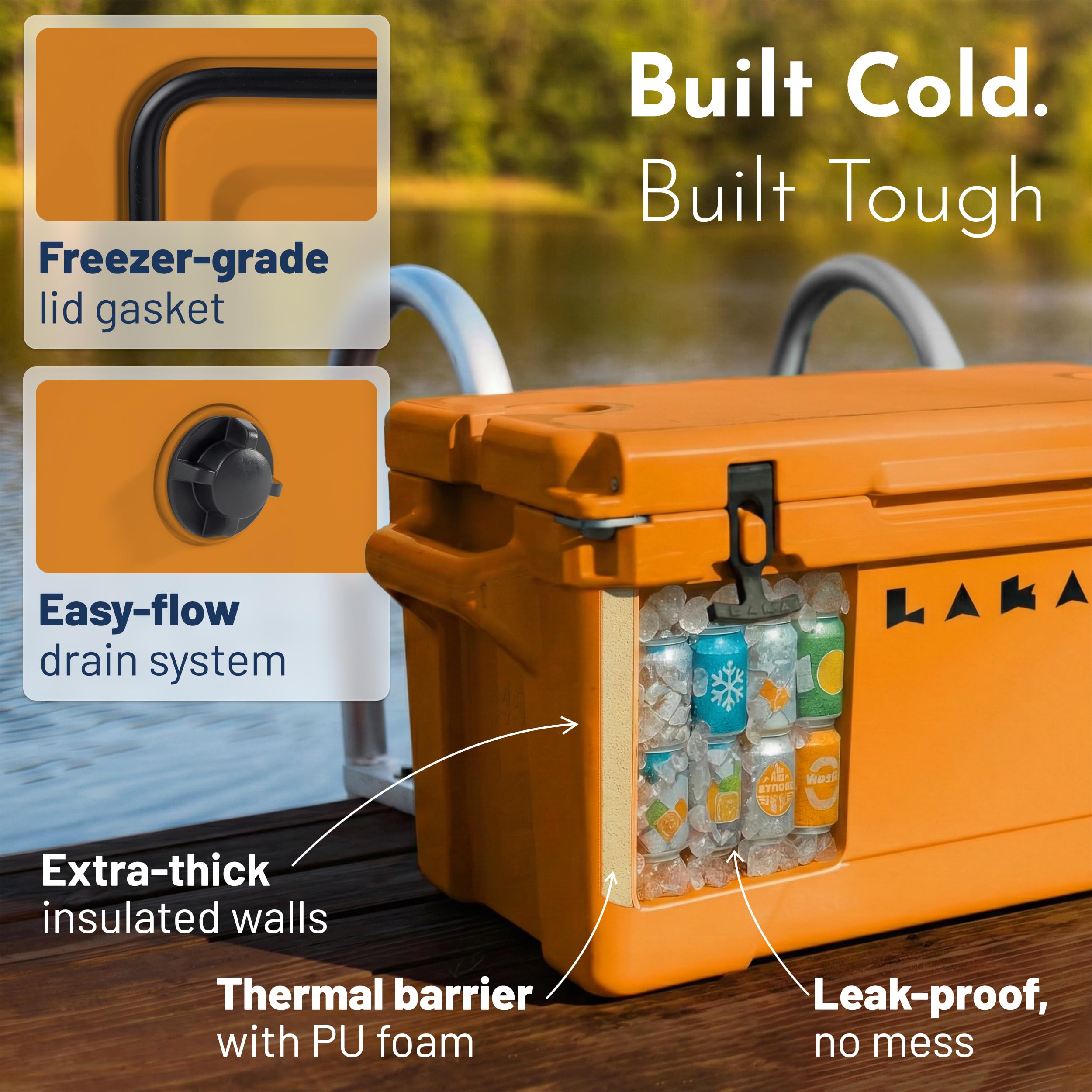 LAKA drain plug allows quick, easy emptying after use.