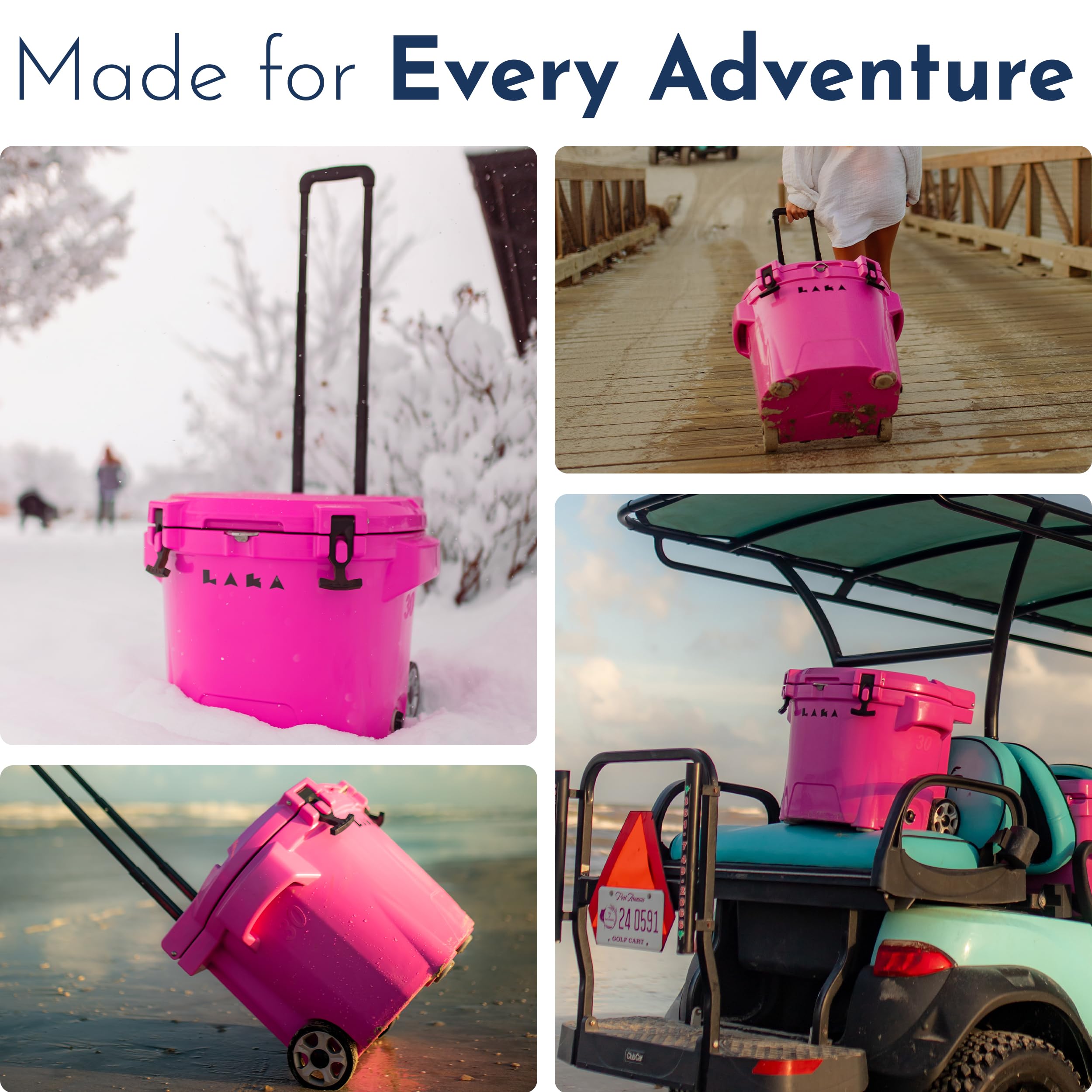 Laka cooler rugged rotomolded shell withstands bumps during outings.