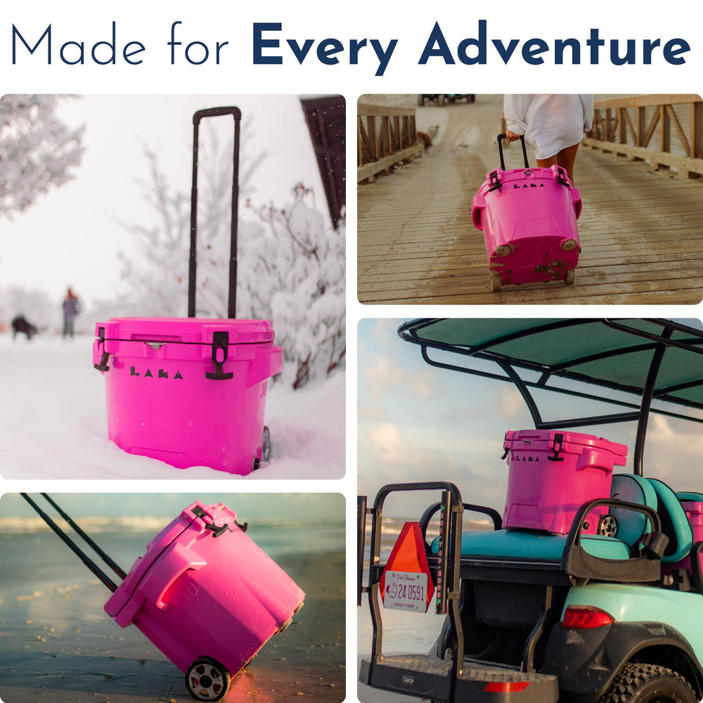 Laka cooler rugged rotomolded shell withstands bumps during outings.