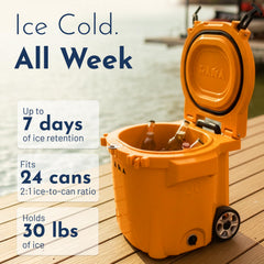 LAKA 30QT cooler maintains cold temps up to 7 days in sunny conditions