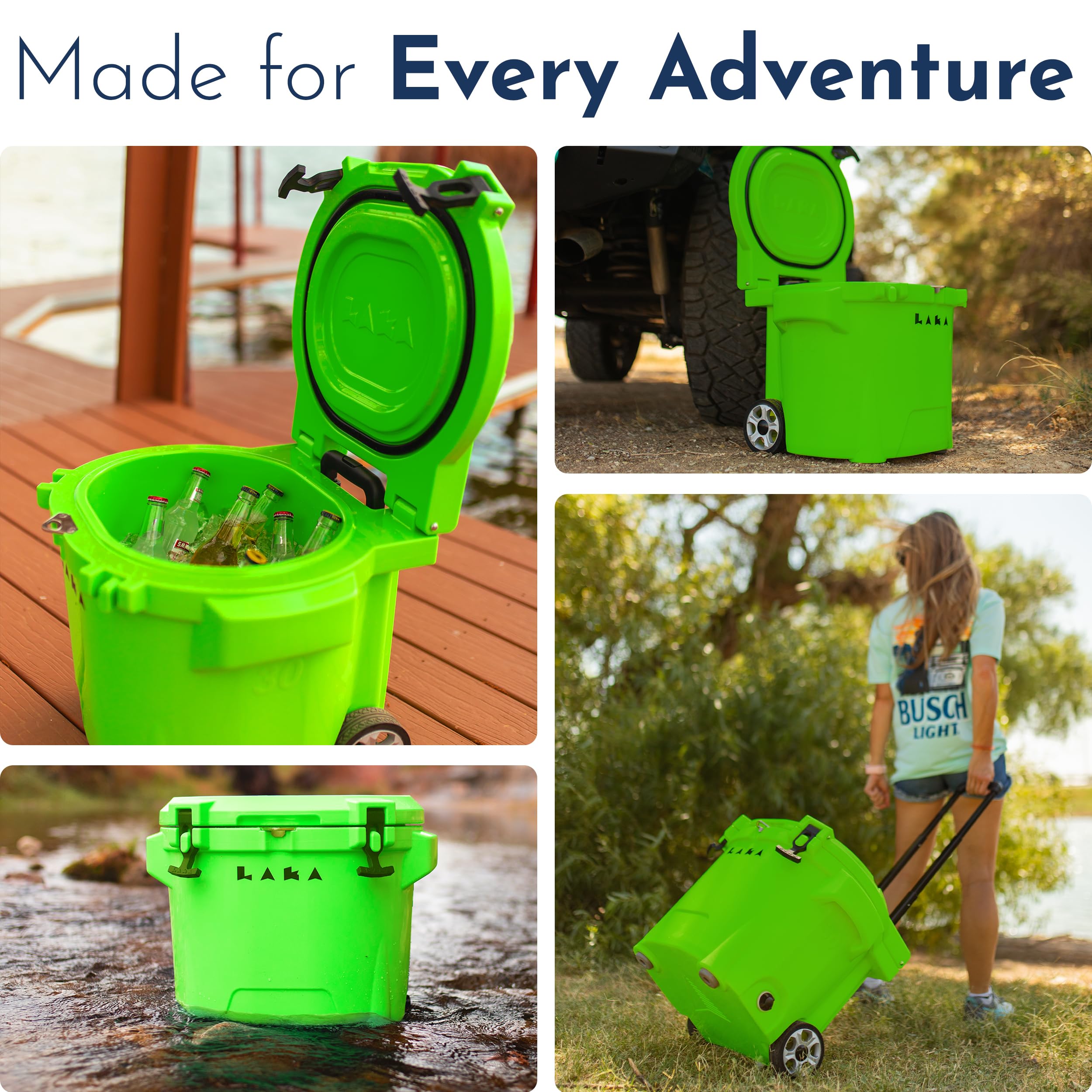 LAKA cooler on sandy beach illustrates versatile outdoor use