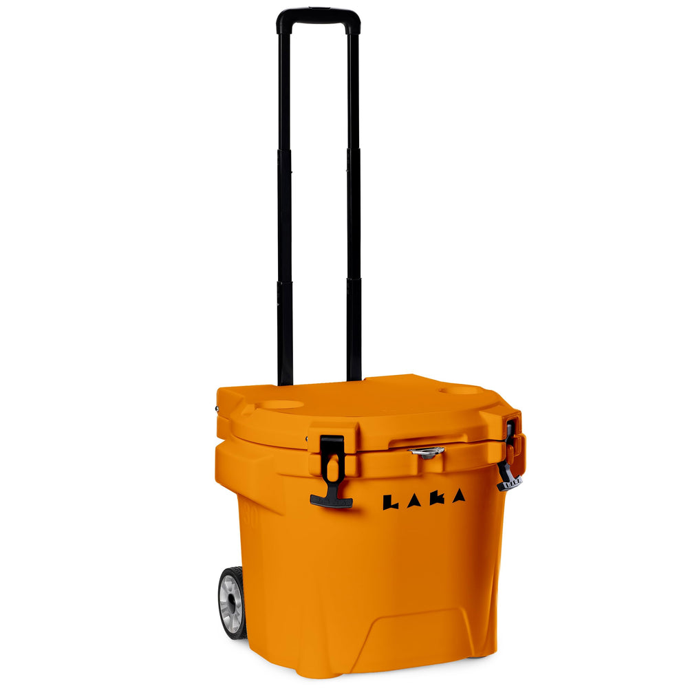 LAKA cooler with wheels and 30QT rotomolded shell keeps drinks cold at the beach days