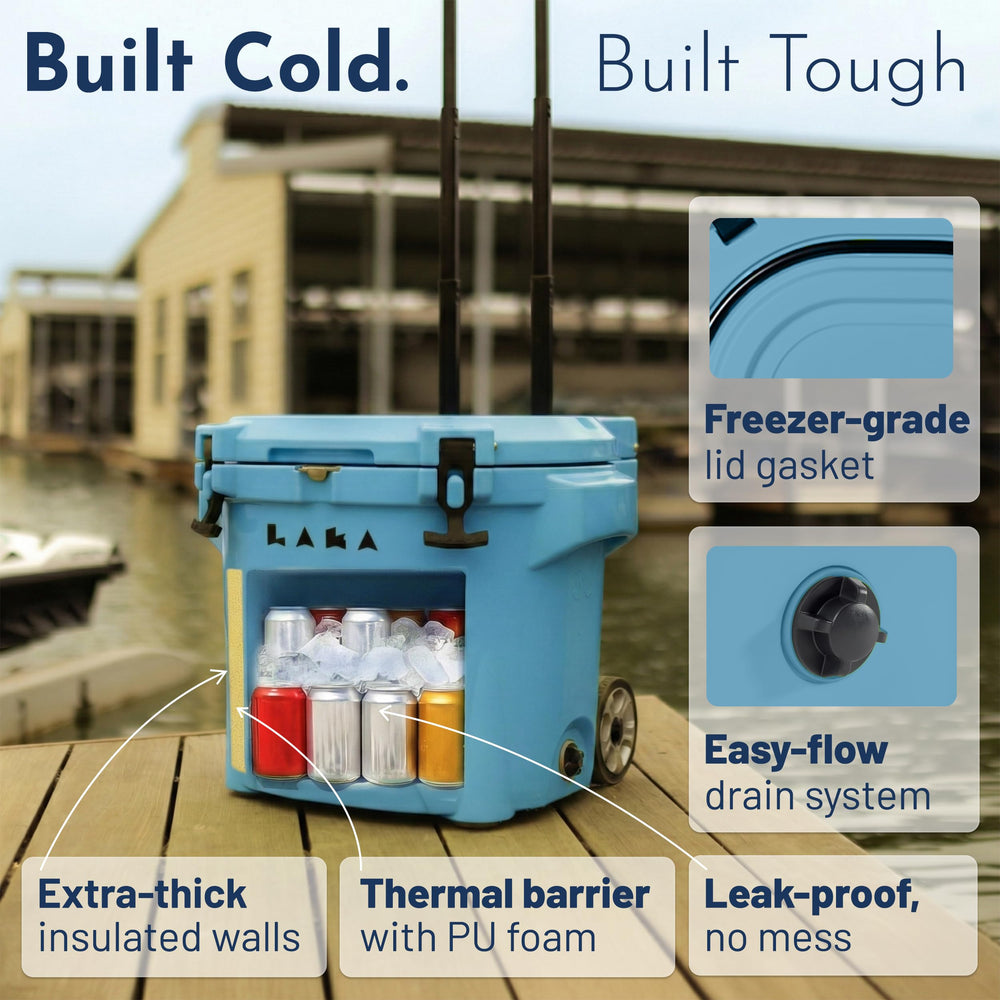 LAKA 30QT cooler interior with ice and cans ready for a trip.