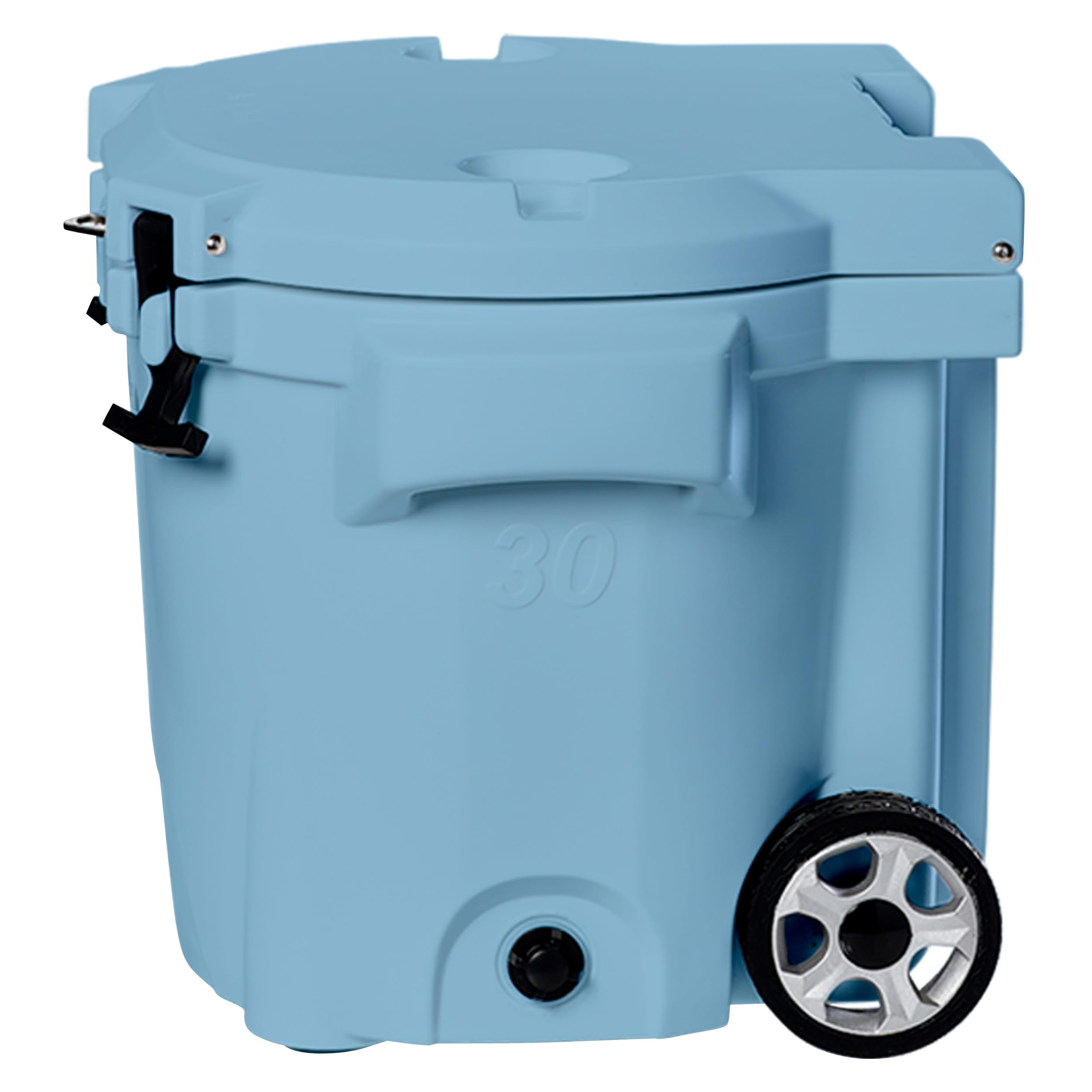 LAKA 30QT cooler side view, rotomolded durability for outdoors.