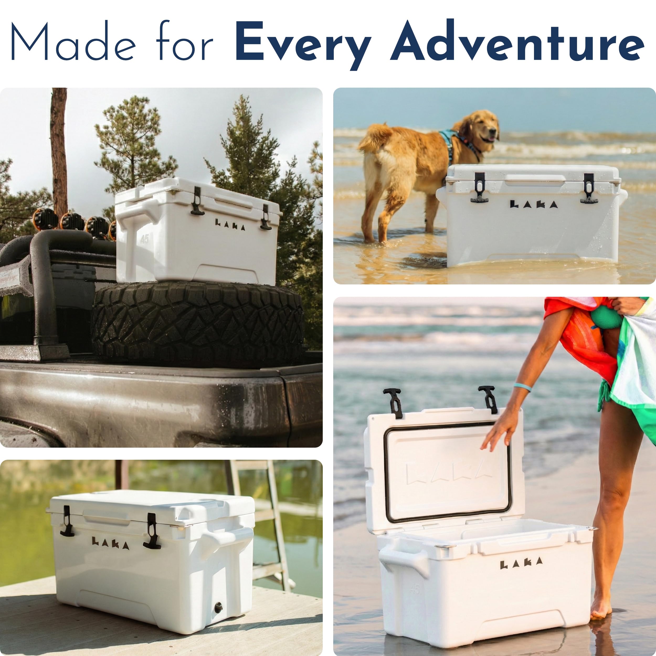 Laka 45 Qt cooler white cup holders for hands-free serving