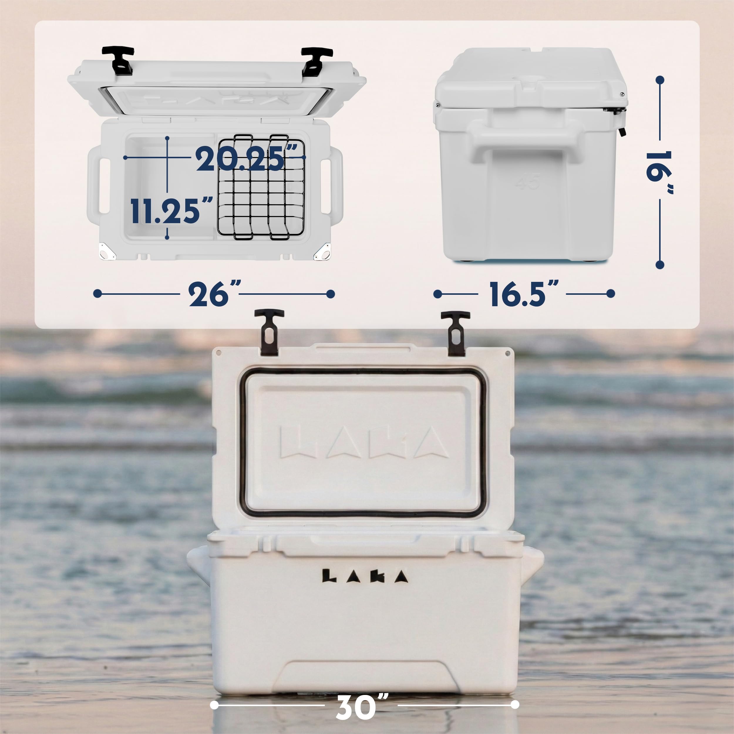 Laka 45 Qt cooler white drain plug for quick drainage