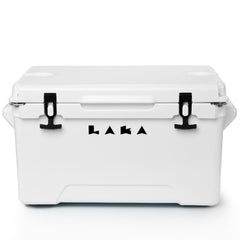 Laka 45 Qt cooler white front view, durable outdoor use for beach trips