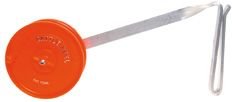 Lakco FHRPR rattle reel mounted on a fishing pail for ice fishing convenience